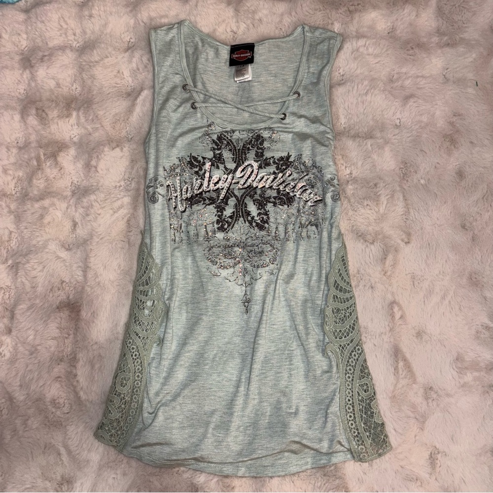 Harley-Davidson Light Mint Lace-Trim Sleeveless Tank
